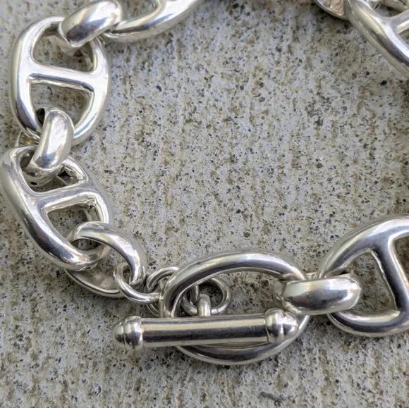 Vintage Sterling Silver Bracelet 8 Anchor Mariner Hollow Puffy 8